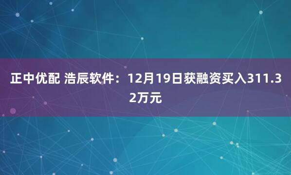 正中优配 浩辰软件：12月19日获融资买入311.32万元